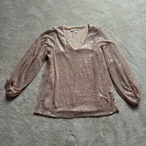 Vine & Love Sequin V-Neck Blouse long sleeve - Nude/Rose Gold size S